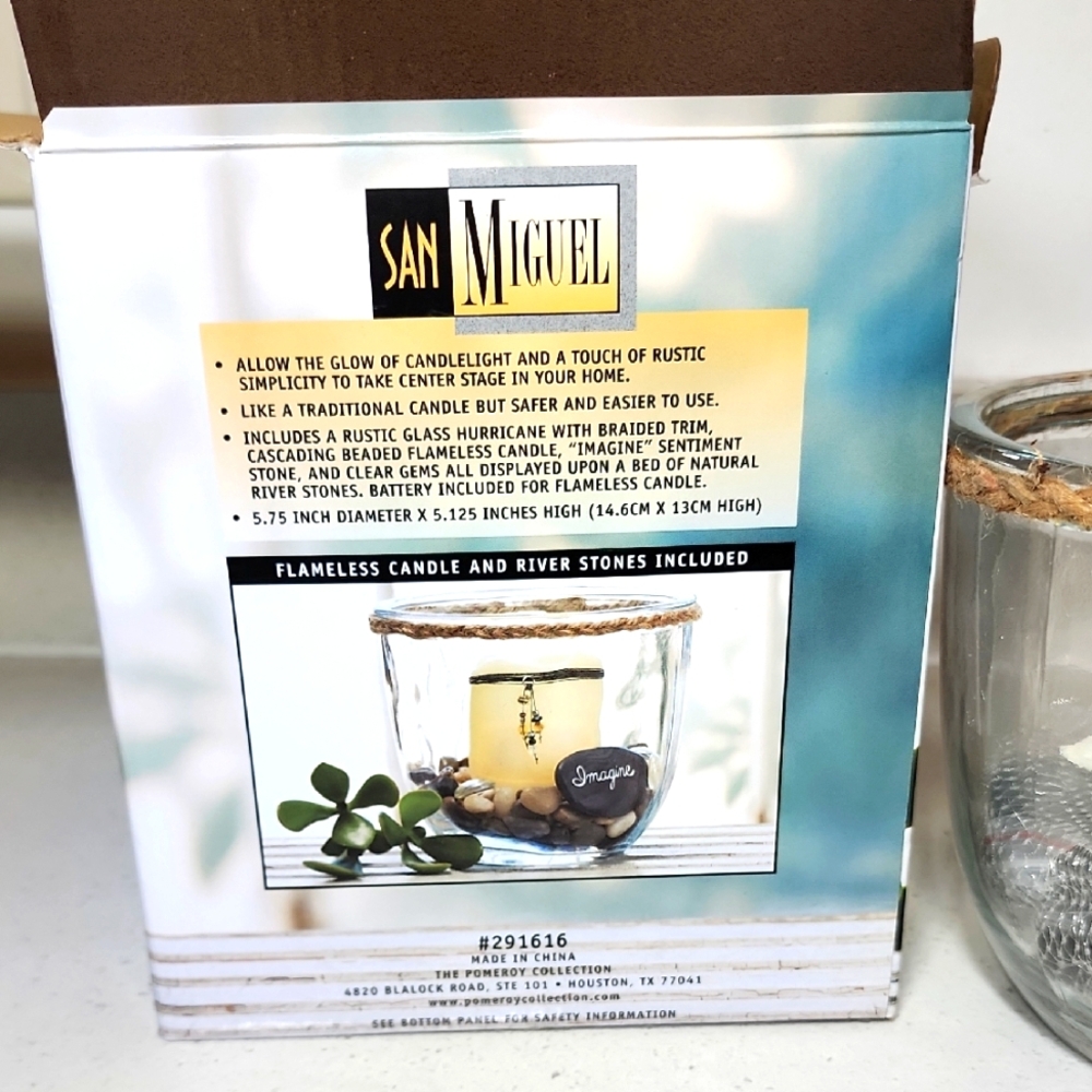 San Miguel Hurricane Flameless Candle with Inspiration Rocks. New In Box. - Picture 2 of 5